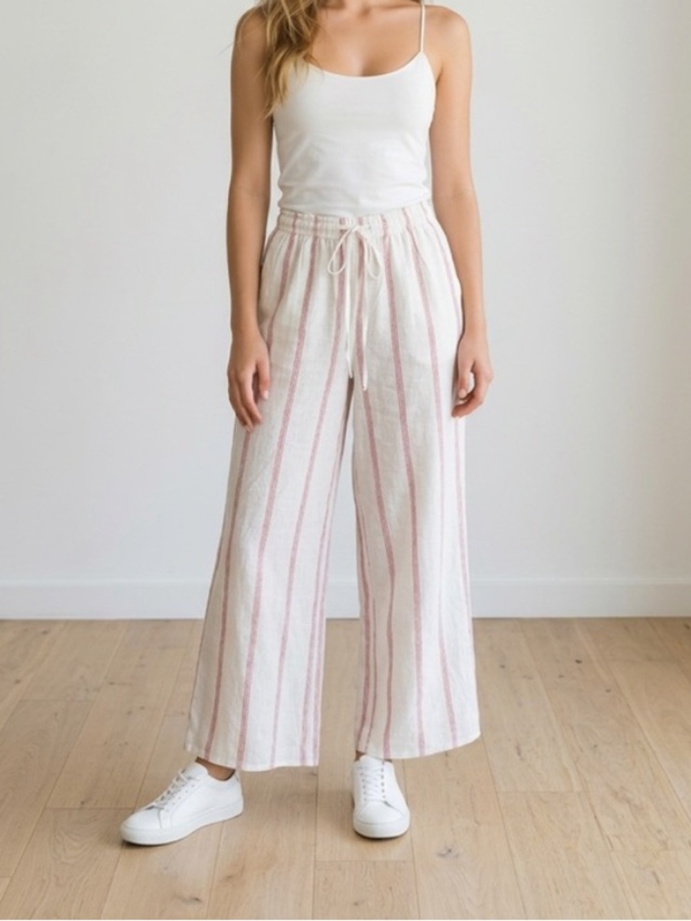 Z Supply pink striped drawstring wide leg casual pants